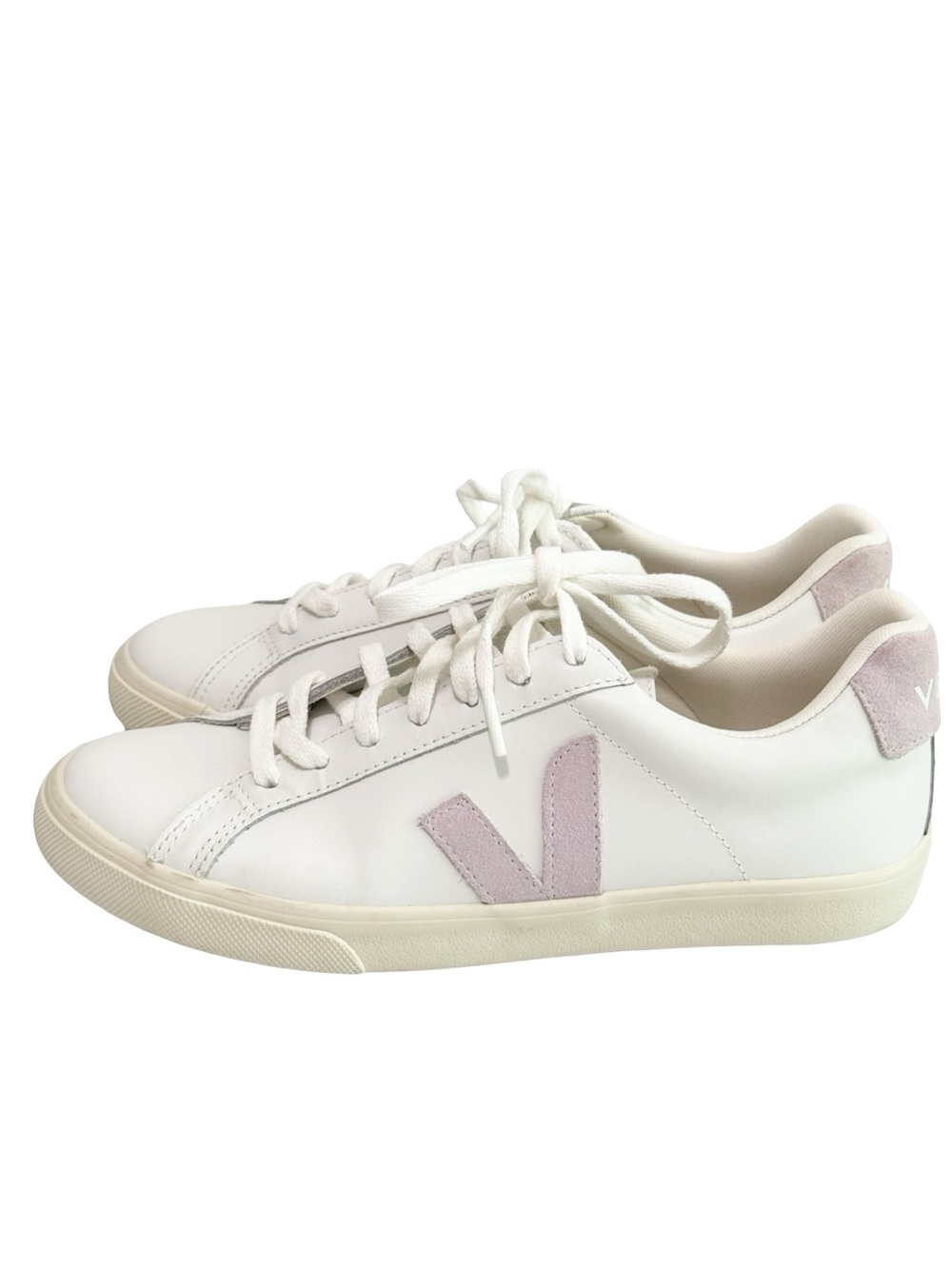 Veja White Sneakers with Lilac V Detail - Picture 5 of 13